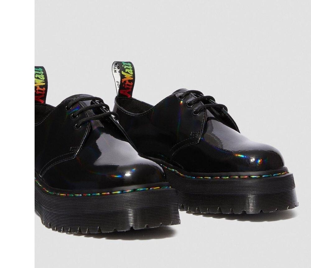 Dr. Martens 1461 Quad Rainbow Patent Platform Shoes black size 7 ladies 6 Men